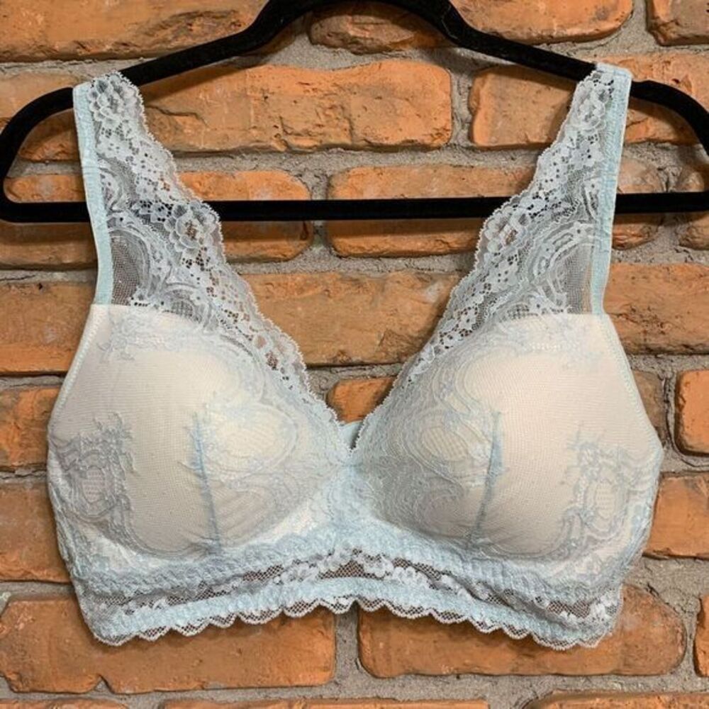 Gilligan & O'Malley Light Blue Padded Lace Bralette Wireless‎ Bra Medium RN17730